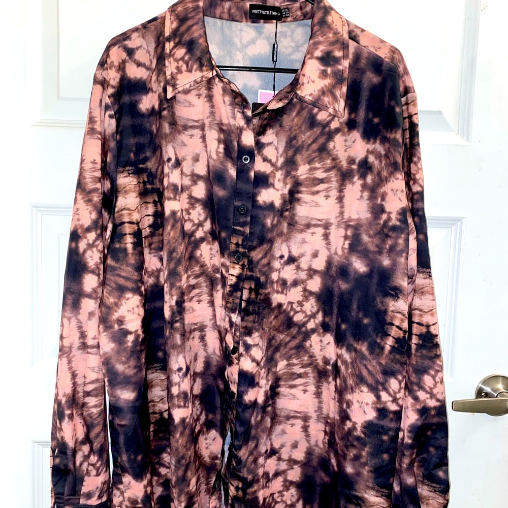 PLT oversized button up tie dye shirt